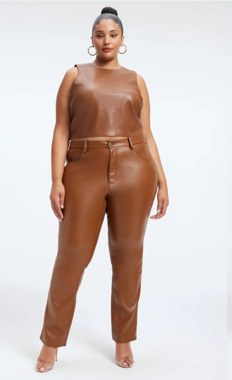 GOOD AMERICAN NWT Good Icon Faux Leather Pants in Burnt Caramel // 24